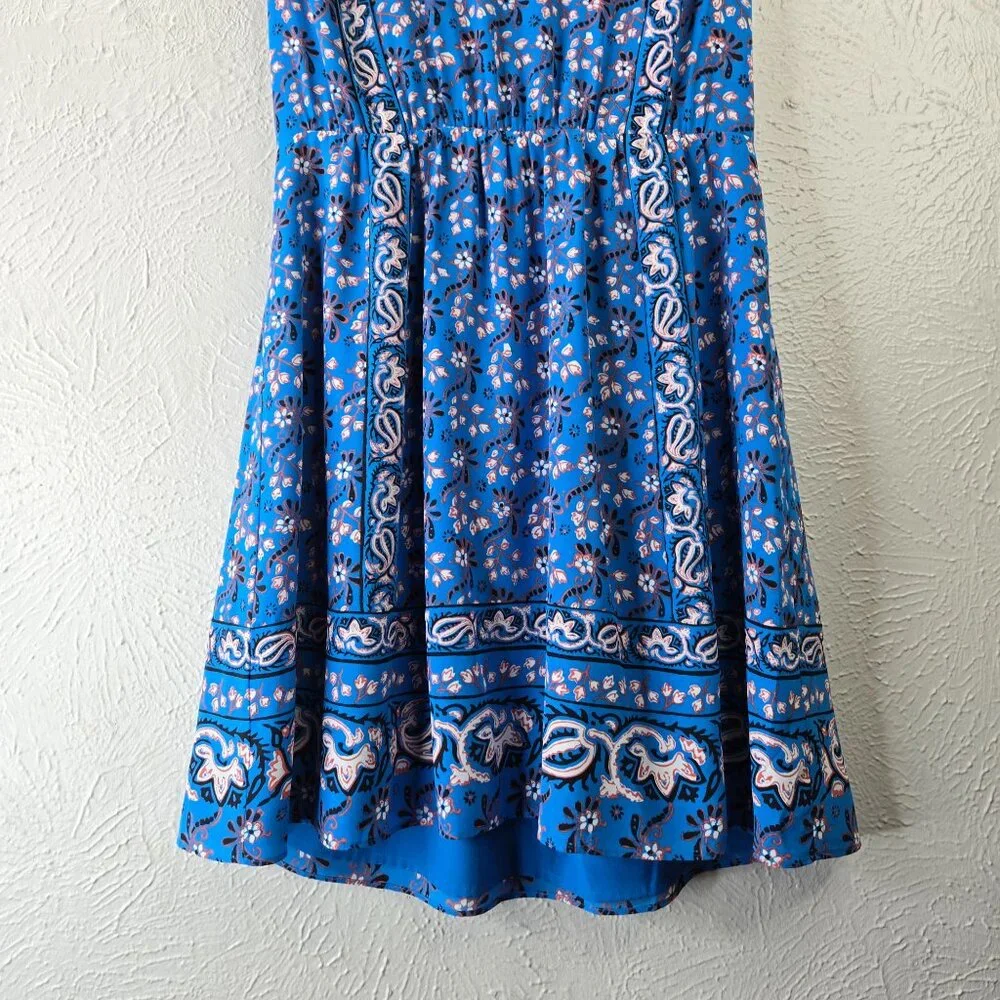 J. Crew Dress Sz 8 Silk Blue Floral Babydoll Boho Cottage Knee Length Sleeveless - Picture 6 of 13